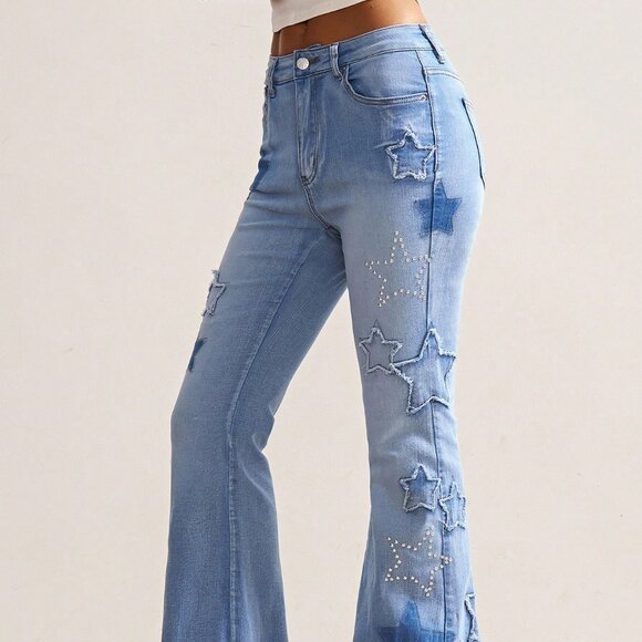 Blue Casual Women's Slim Flare Denim Pants - Picture 4 of 7